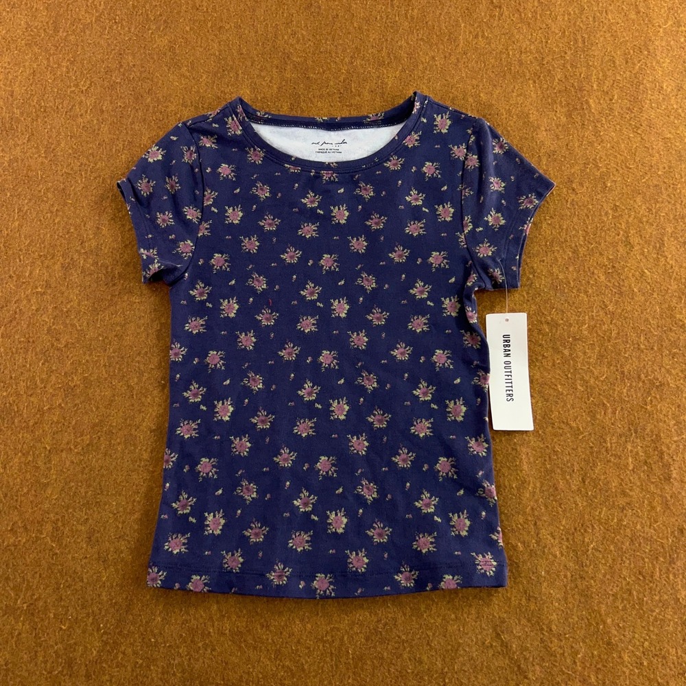 Out From Under Womens XXS Navy Floral Ribbed Short Sleeve T-Shirt NWT